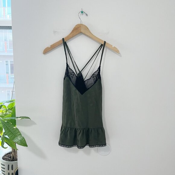 Zadig & Voltaire Celest CDC Green & Black Lace Camisole Size XS - Picture 1 of 7